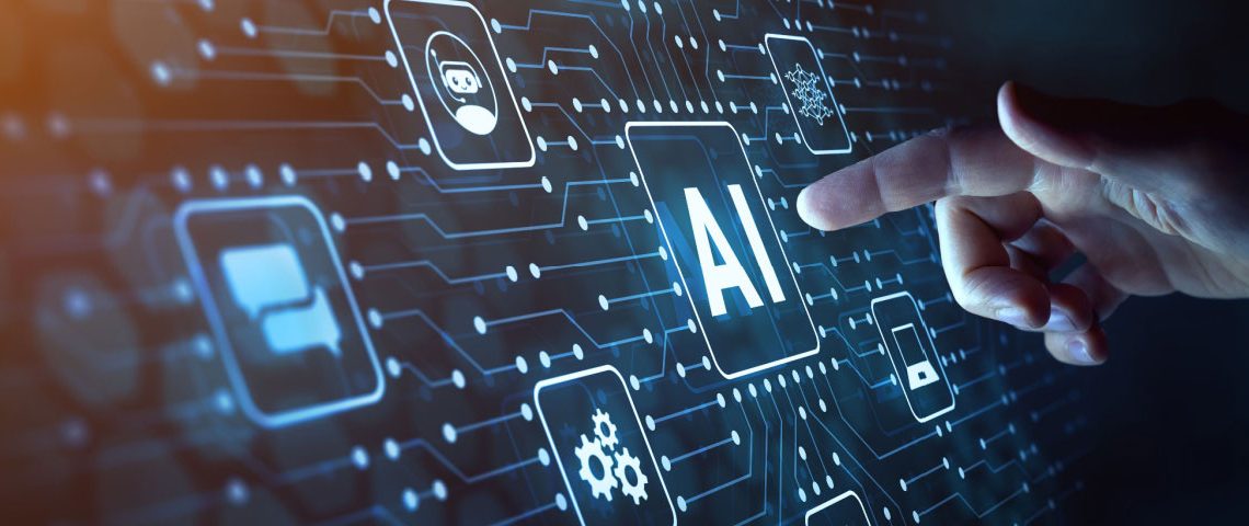 Finger touching AI icon on a virtual screen