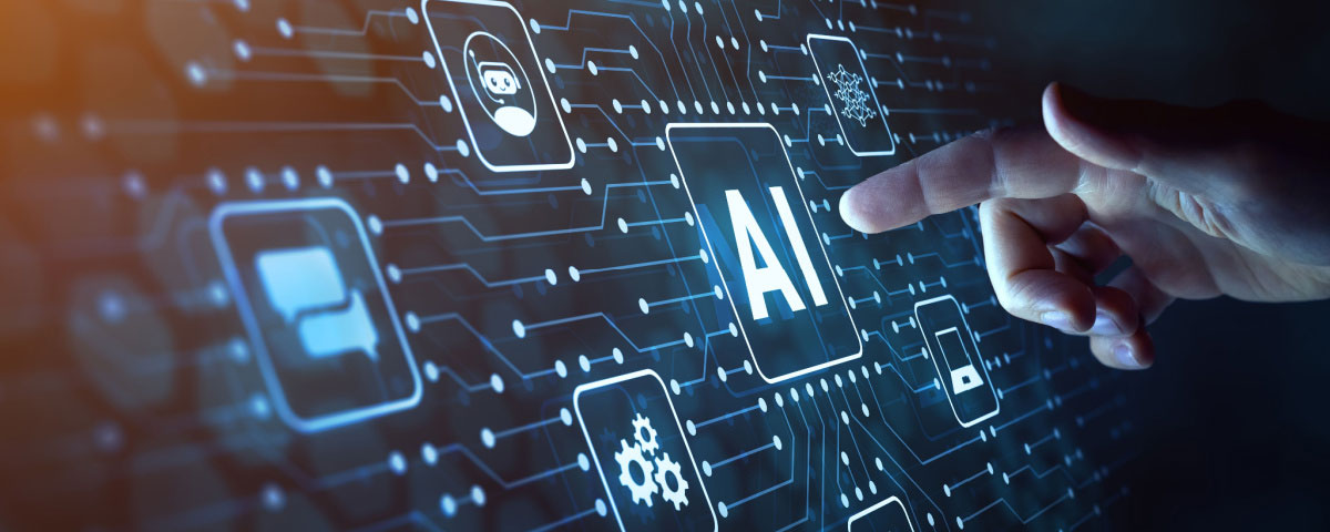 Finger touching AI icon on a virtual screen