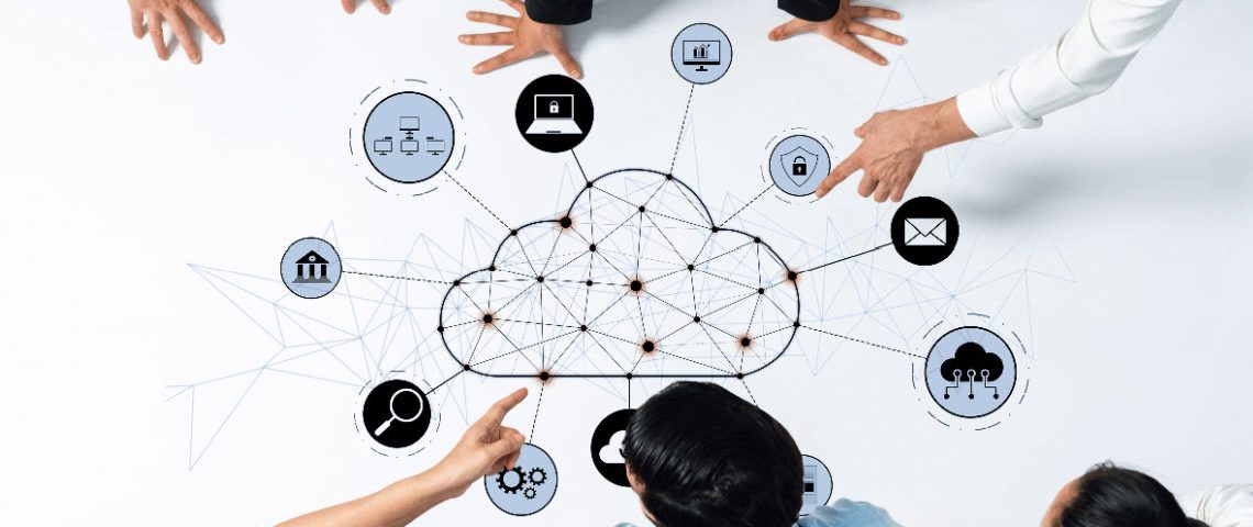 Aerial view of illustration depicting cloud technology concept
