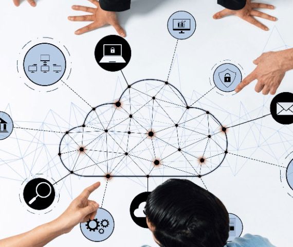 Aerial view of illustration depicting cloud technology concept