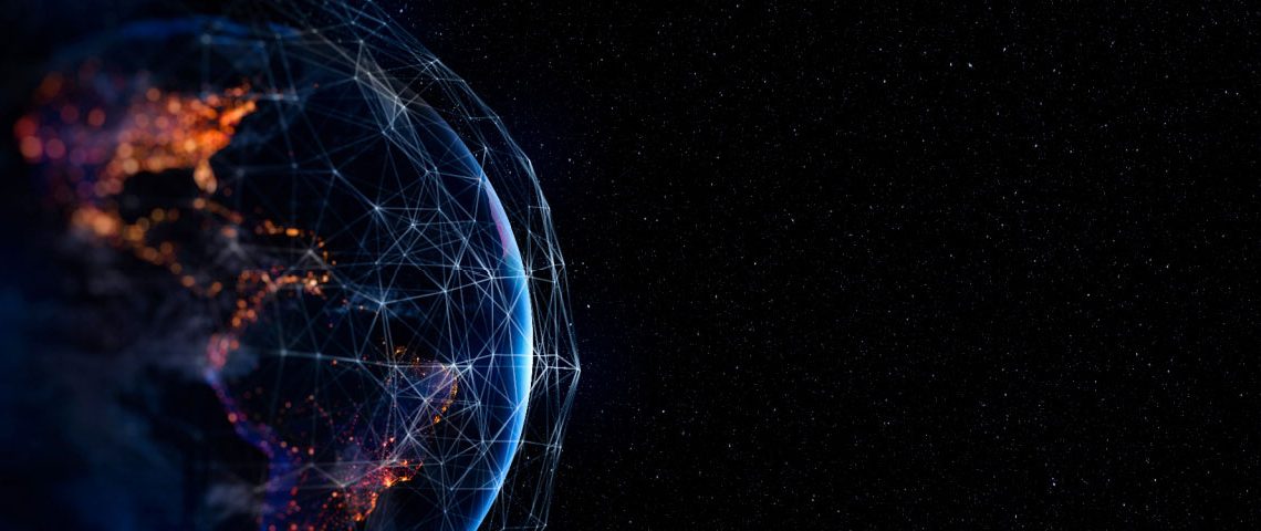 Globe with network overlay representing communication technology