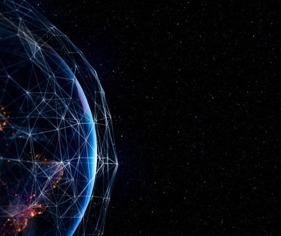 Globe with network overlay representing communication technology