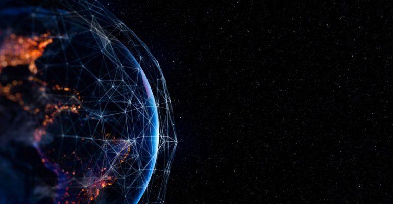 Globe with network overlay representing communication technology