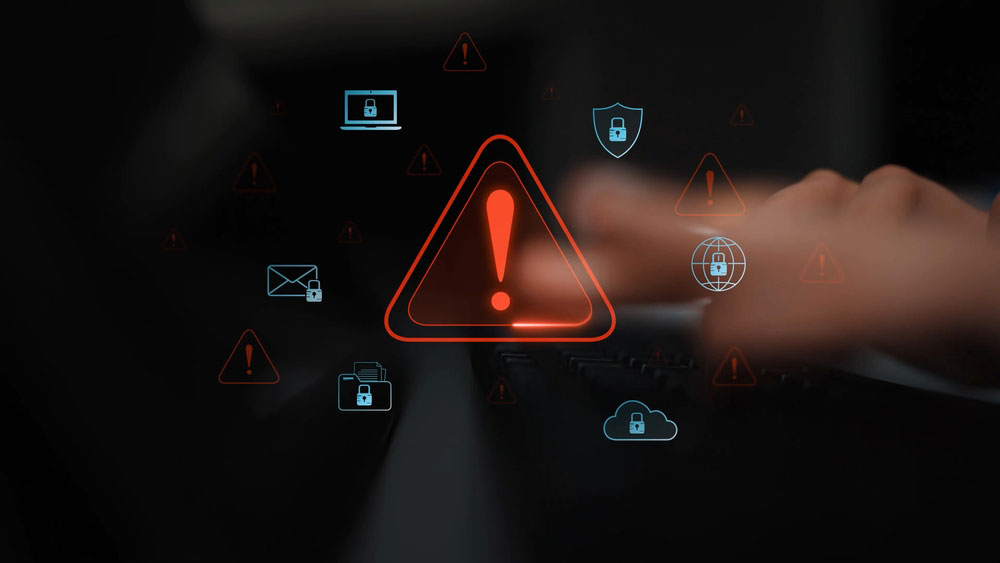 Finger touching an orange alert icon with other different types of alert icons floating around it