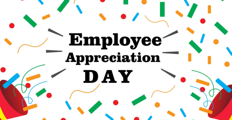 Confetti & horrns celebrating employee appreciation day