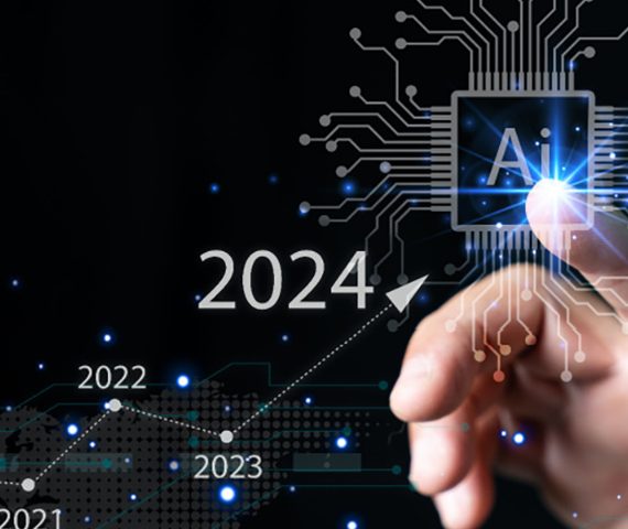 Human finger touching an AI icon on a digital screen