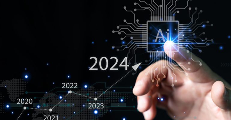 Human finger touching an AI icon on a digital screen