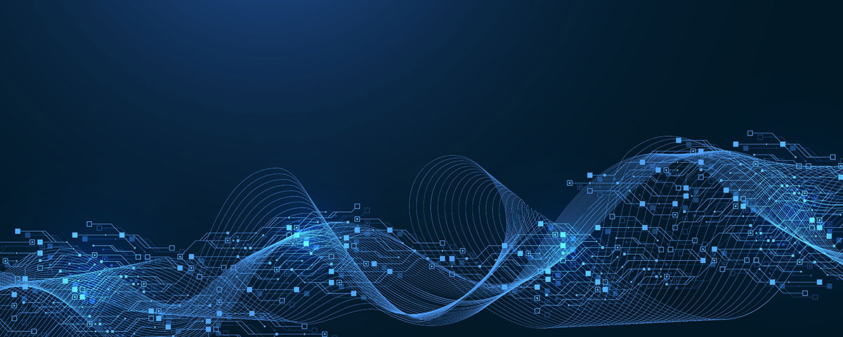 Computer waves with qubits representing quantum computing concept