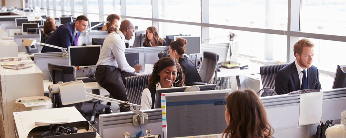 Happy business people in an open office